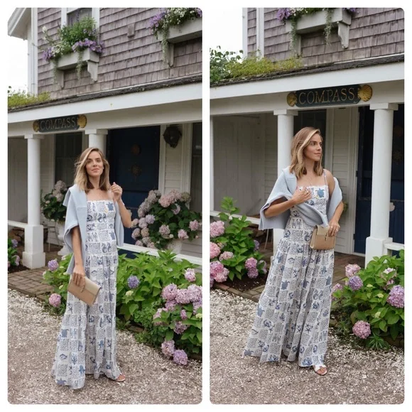 Agua by Agua Bendita Lima Tiered Printed Linen Maxi Dress - Picture 2 of 7